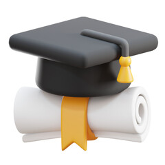 graduation cap and diploma 3d icon