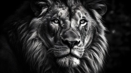 Black and White fine art wildlife photography of a King Lion. Created with Generative AI Technology