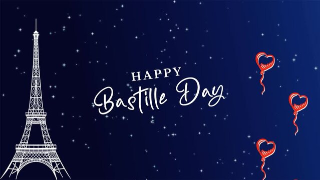 animated happy bastille day background with eiffel tower vector illustration