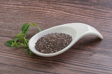 Dietary chia seeds in the bowl