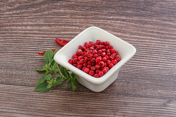 Red pepper seeds in the bowl