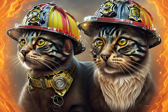 portrait of a cat with fire hat