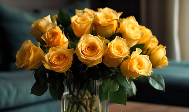 a bunch of yellow roses is arranged in a vase