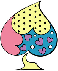 tree, illustration, graphic design, heart shape, beautiful tree, rainbow colors, pastel tones, cute cartoon style transparent background