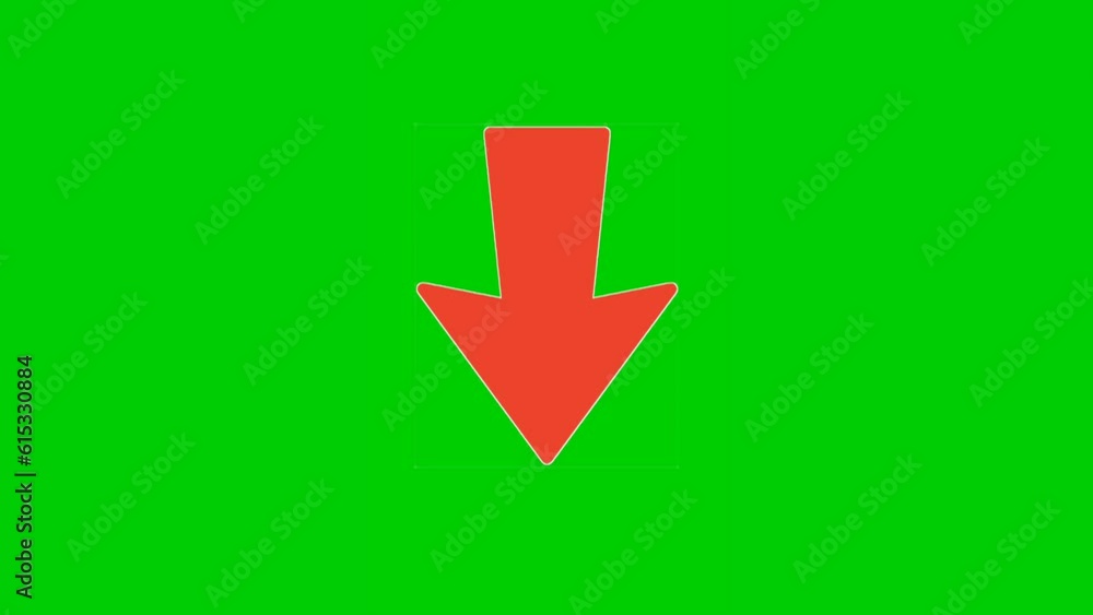Poster animation red arrow sign symbol on green screen, red color cartoon arrow pointing down side 4k anima