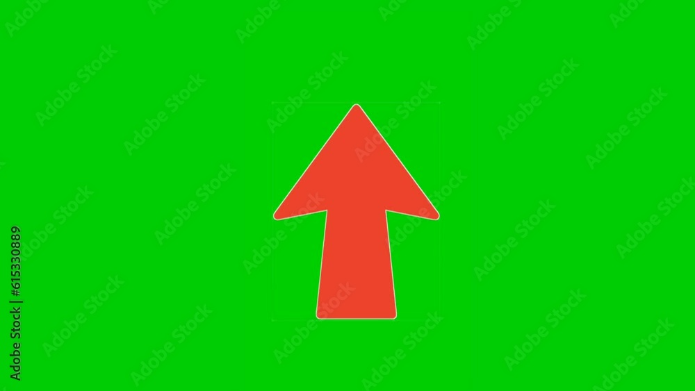 Poster animation red arrow sign symbol on green screen, red color cartoon arrow pointing up side 4k animate