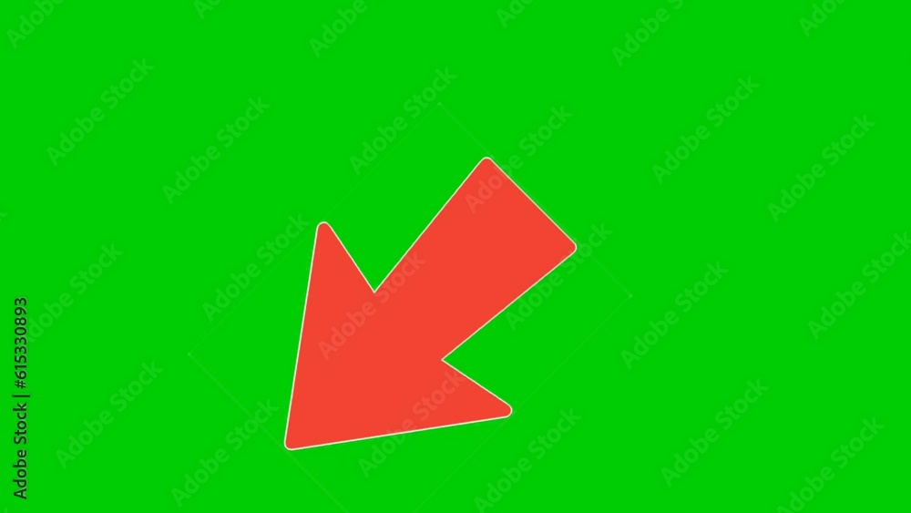 Poster animation red arrow sign symbol on green screen, red color cartoon arrow pointing diagonal 4k animat