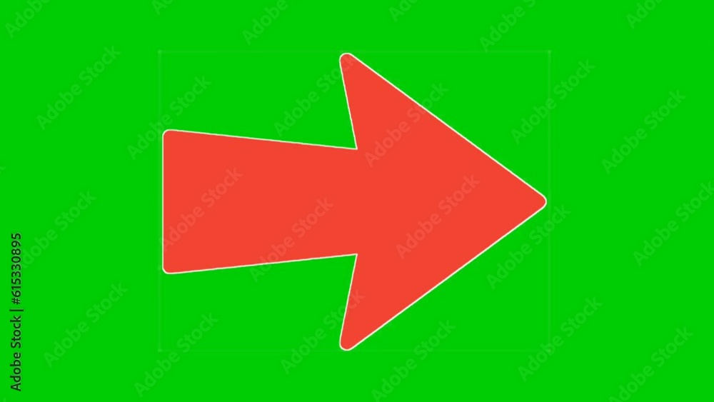 Poster animation red arrow sign symbol on green screen, red color cartoon arrow pointing right side.4k anim