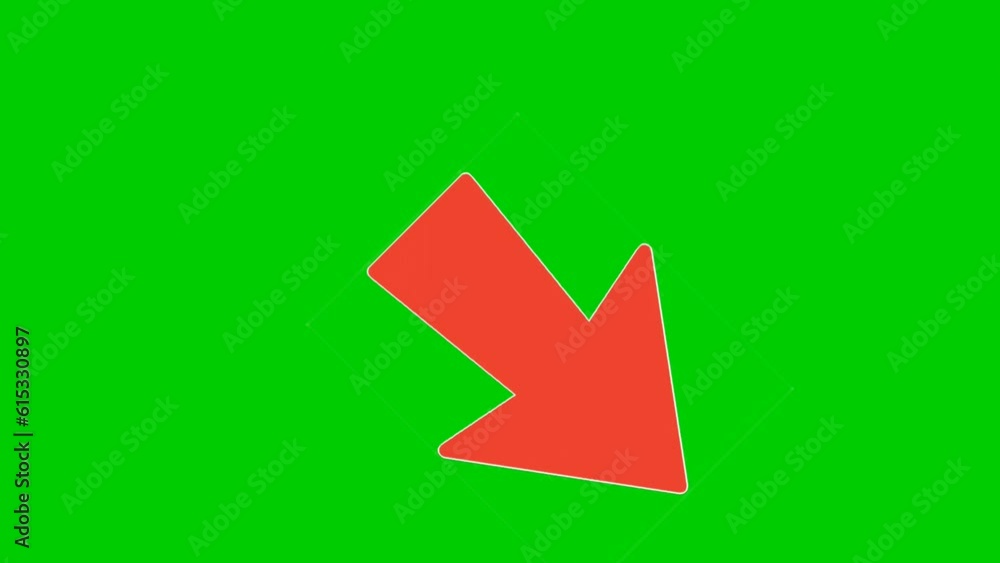 Poster animation red arrow sign symbol on green screen, red color cartoon arrow pointing diagonal 4k animat