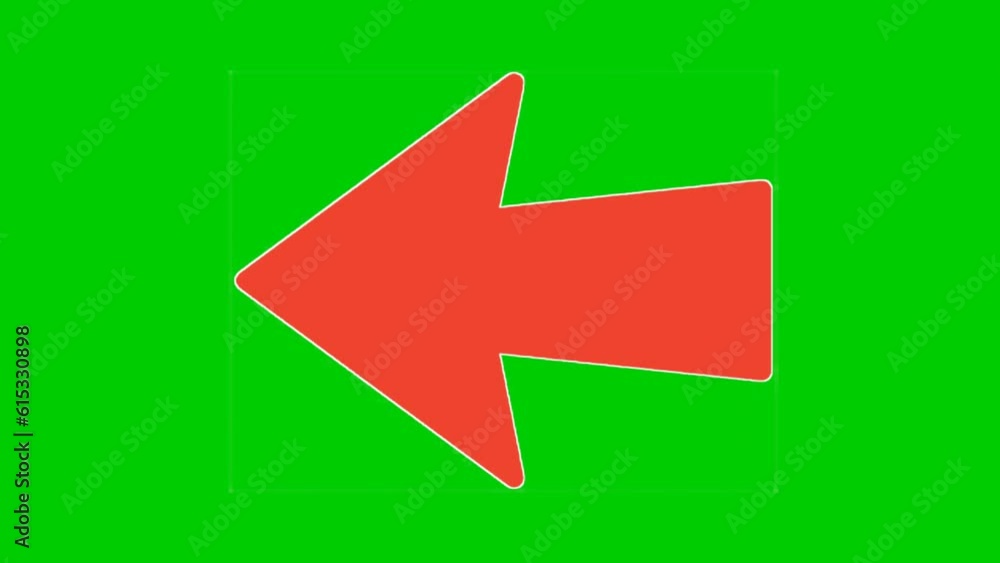 Poster animation red arrow sign symbol on green screen, red color cartoon arrow pointing left side 4k anima