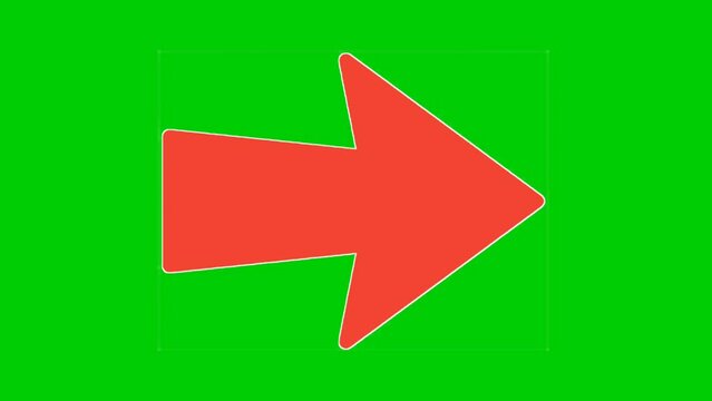 Animation Red Arrow sign symbol on green screen, red color cartoon arrow pointing  right side.4K animated image video overlay elements