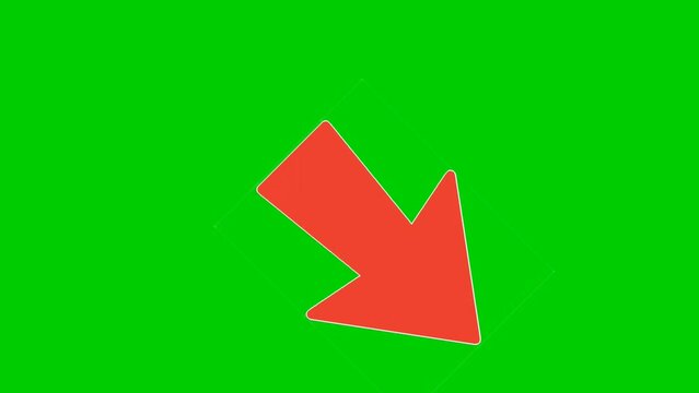 Animation Red Arrow sign symbol on green screen, red color cartoon arrow pointing diagonal 4K animated image video overlay elements