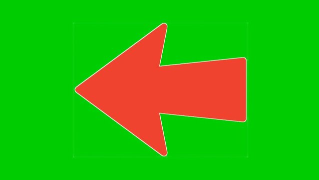 Animation Red Arrow sign symbol on green screen, red color cartoon arrow pointing left side 4K animated image video overlay elements