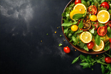 food healthy background vitamin diet dark salad vegetable green fresh vegetarian. Generative AI.