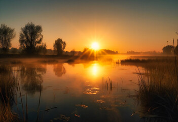 Fototapeta na wymiar a beautiful sunrise over a lake