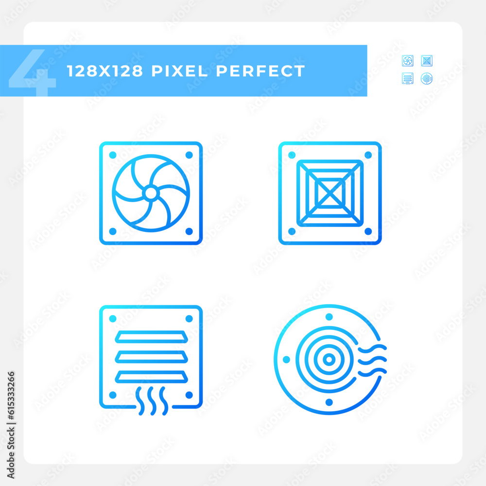 Poster air system gradient linear vector icons set. energy efficiency. home ventilation. air conditioning. 