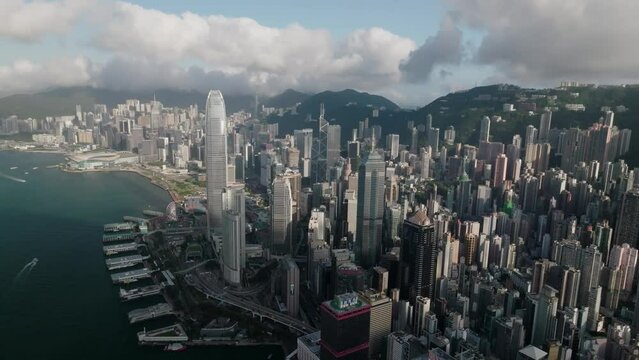 4k H.264 3840x2160 59.9fps drone view of Hong Kong central skyscrapper 