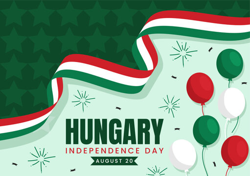 Happy Hungary Independence Day Vector Illustration with Hungarian Waving Flag Background in National Holiday Flat Cartoon Hand Drawn Templates