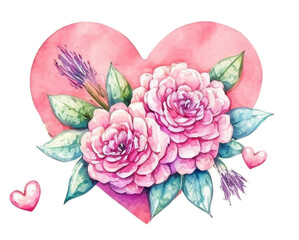 Heart and Roses Watercolor Clipart Created with Generative AI Tools
