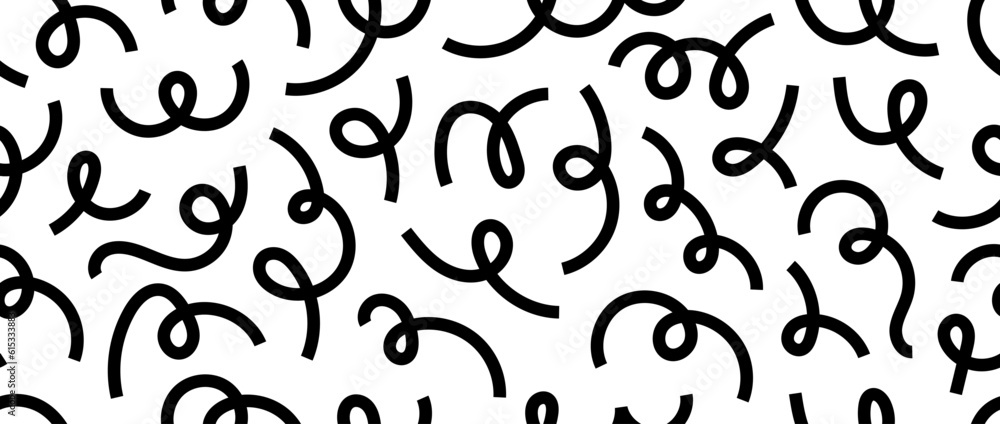 Poster abstract doodle lines seamless pattern. black and white serpentine streamer repeating background. cu