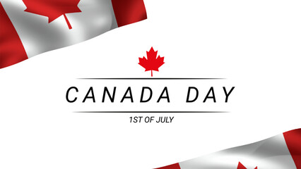 Obraz premium Happy Canada Day Greeting card with red maple leaf and flags. background for the national day of Canada celebration. Happy Canada Day typography design. vector illustration.