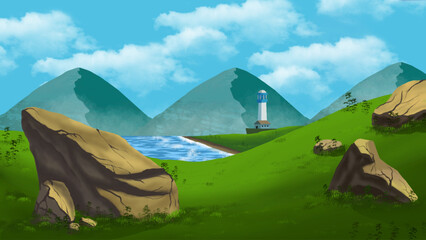 camping in the mountains with sky illustration