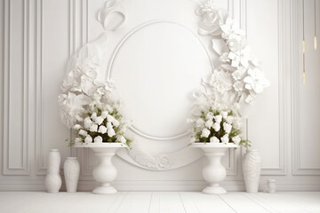 White flowers isolated on White background abstract for display product podium. Bouquet wedding with Generative Ai.
