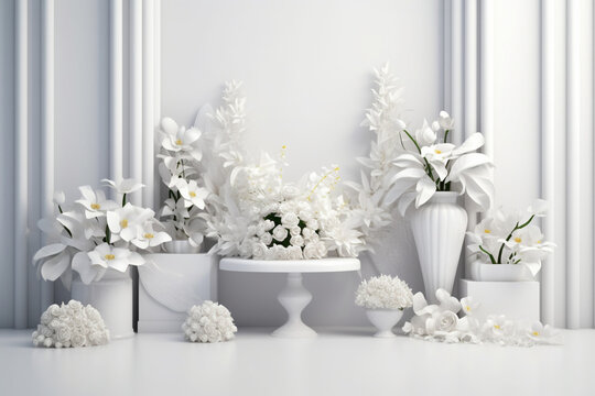 White flowers isolated on White background. Bouquet wedding with Generative Ai.