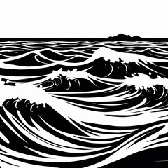 sea waves vector,sea vector art black and white 