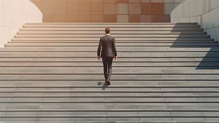 Businessman step up on stair forward. Generative AI