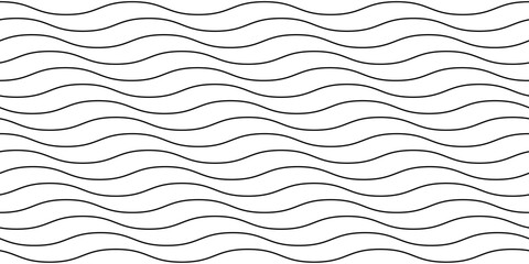 Wavy lines seamless pattern. Undulate stripes repeating background. Monochrome horizontal waves texture. Simple curved linear wallpaper. Textile and fabric swatch design template. Vector - obrazy, fototapety, plakaty