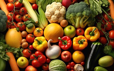Assorted vegetables food background in organic colours