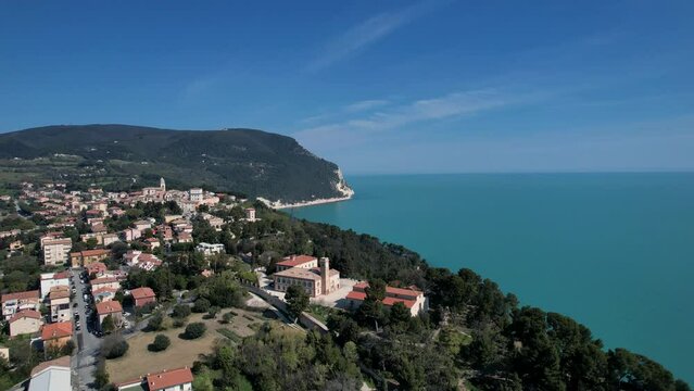 Aerial drone fly footage in Numana, Riviera del Conero, Italy.