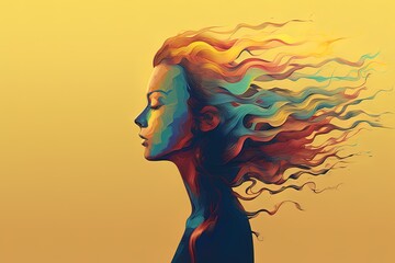 Womens head portrait and flowing thoughts