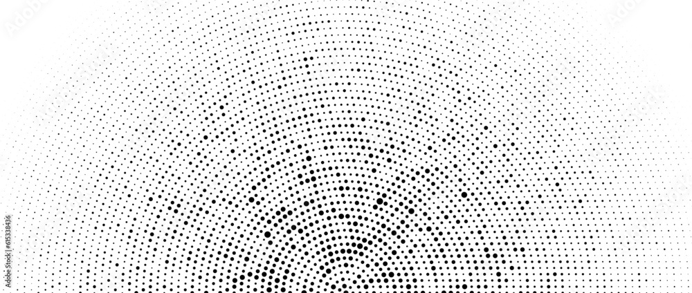 Poster halftone concentric dot lines background. spotted and dotted half circles gradient. radial fading co