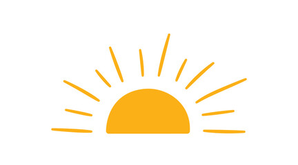 Yellow half sun icon in doodle style. Hand drawn sunset simple graphic symbol. Summer heat icon. Half round solar element. Vector illustration isolated on white background. - 615338459