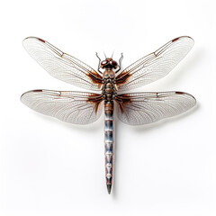 Beautiful dragonfly isolated on white background. Directly above view. Taxidermy.