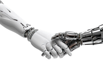 Humanoid robot handshake isolated on transparent background, PNG. Artificial intelligence business deal