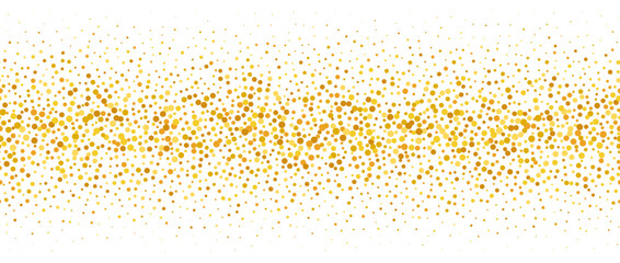 Golden confetti gradient background. Repeating gold glitter pattern. Yellow, orange and golden dots wallpaper. Celebration party decoration. Vector backdrop 