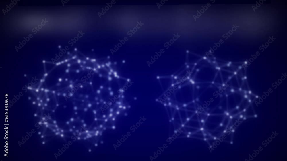 Poster two futuristic particle spheres to connect to the network. the flow of smart technologies. science a