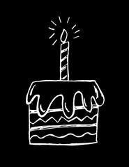 On a black background of white cake with candles