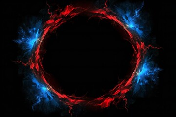 Blue and red fire border and empty space in the middle on black background Generative AI