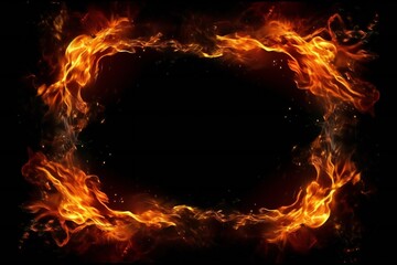 Blue and red fire border and empty space in the middle on black background Generative AI