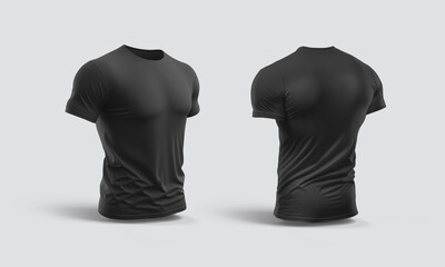Isolated black t-shirt with shadow Mockup. Template of jersey on white .3d rendering