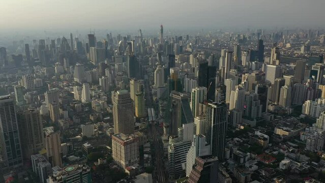 sunny evening bangkok cityscape aerial panorama 4k thailand