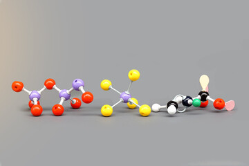 Simulate Shape of covalent molecules on gray background. Soft and selective focus.    