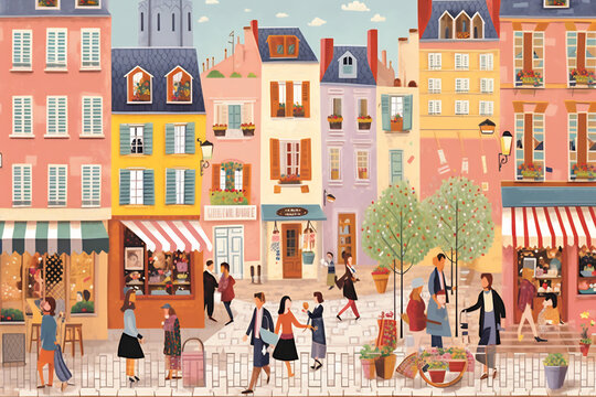 Paris urban landscape. Pattern with houses. Illustration