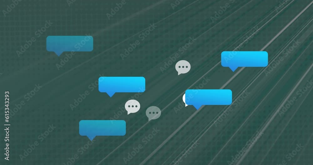 Aufkleber animation of blank speech bubbles floating over abstract light trails against grey background