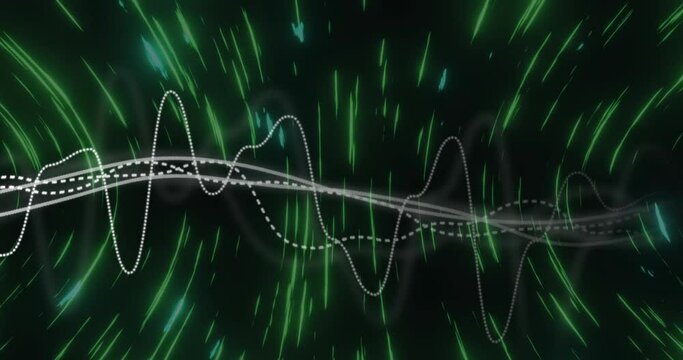 Animation of data processing over neon green light trails spinning against black background