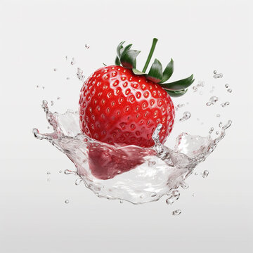 Fresh and juicy strawberry and splash of pure water isolated on white background